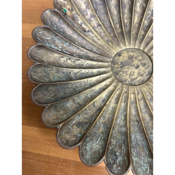 Sarna Brass India Footed Etched Trinket Dish Anthropology Vibe Boho Beauty - Picture 4 of 8